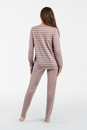 Oda Дамска пижама с дълъг ръкав и дълъг панталон Италианска мода - принт капучино/капучино