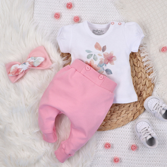 ABN-5422 Kolorowe kwiatki Bluzka z bawełny organicznej Nini biały