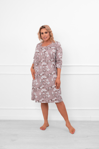 Дамска нощница Oshima от памук с 3/4 ръкав и флорален десен Италианска мода