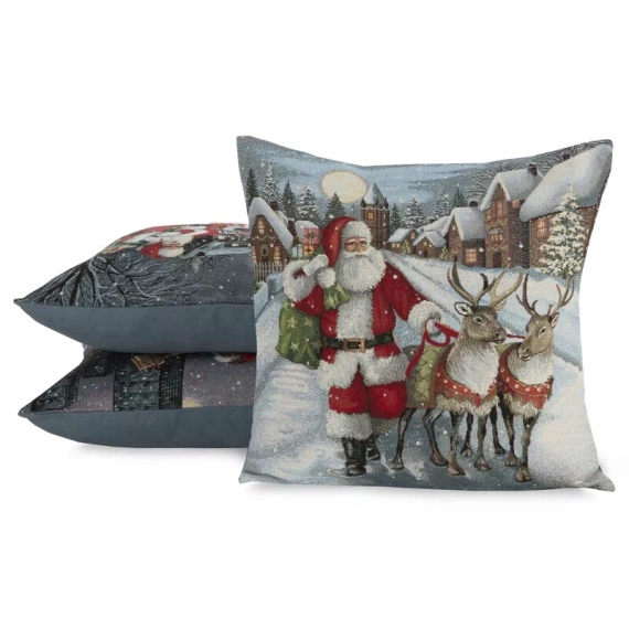 Chp 6130 Гоблен Коледна калъфка за възглавница Дядо Коледа Елени Еврозавеси сиво