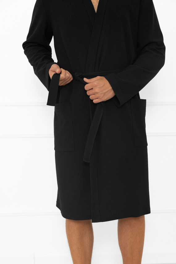 Мъжки халат Bono Италианска мода черен - с колан, релефен модел, елегантен и удобен