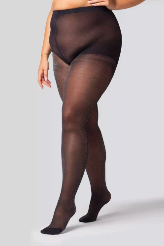 Дамски чорапогащи Shine Queen Size 30 Denier - Черни със сребърен блясък, Блестящи