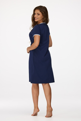 № 36 Нощница за бременни Senizo, тъмносиня – 100% памук, дантела, къс ръкав, за кърмене