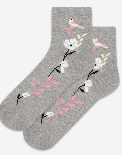 Дамски чорапи Wola Perfect Woman U84.01P ash 963– памучни, цветни мотиви, комфорт без притискане