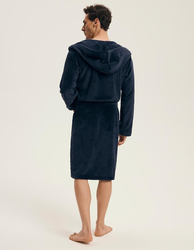 Мъжки халат Henderson 43374 Naps в тъмносиньо - качулка, топла плетка, комфорт и елегантност