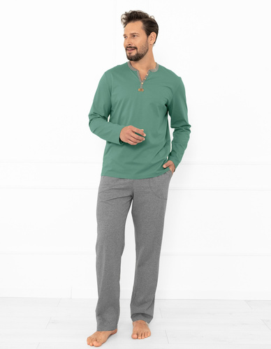 Julius Italian Fashion мъжка пижама градински чай - памук, риза с копчета