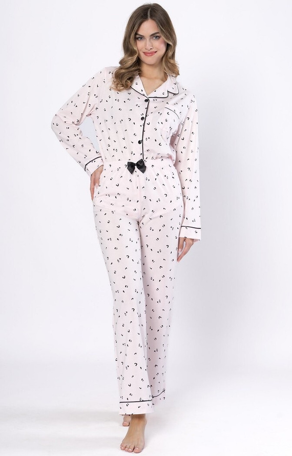 Дамска пижама Laveza Alka 1618 светло розово – памук, дълги ръкави, закопчава се с копчета