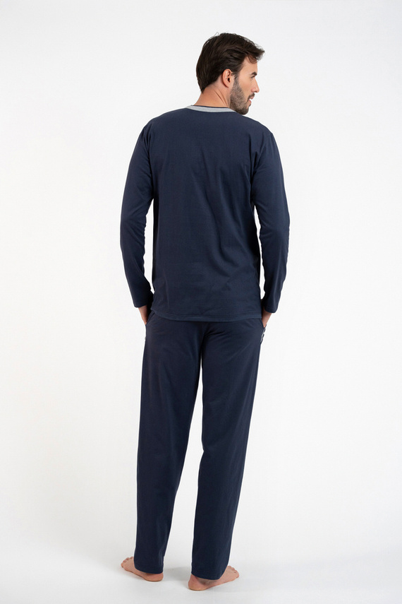  Zbyszek Мъжка пижама с дълъг ръкав и дълъг панталон Talian Fashion - тъмносиньо 