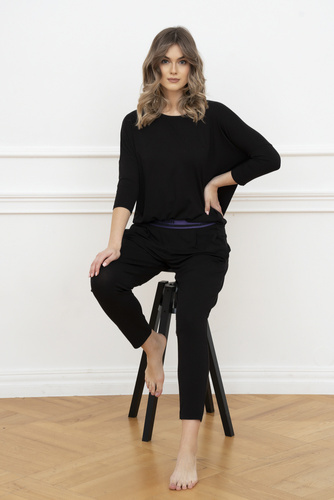 Стил Дамски комплект с 3/4 ръкав, дължина.италианска мода панталони черни