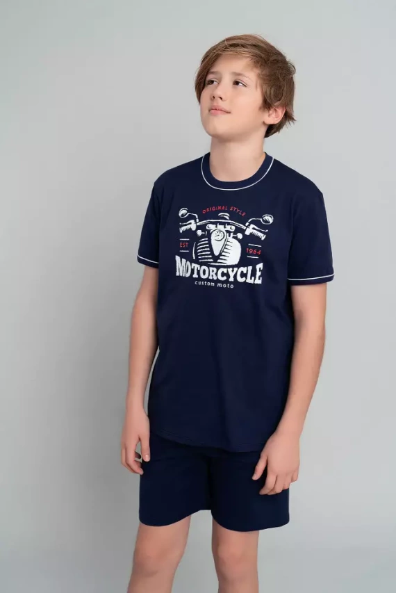 Момчешка пижама с къс ръкав и панталон Gibson Italian Fashion - тъмносиньо