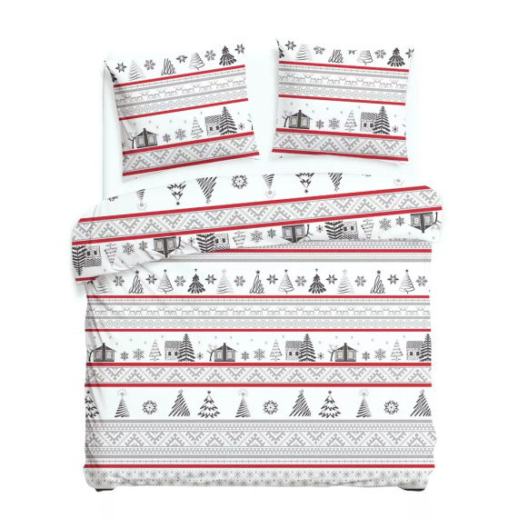31514/1 Коледен комплект спално бельо от фланел Flannellove Darymex сиво-червено - комплект 100% памук, топъл и мек