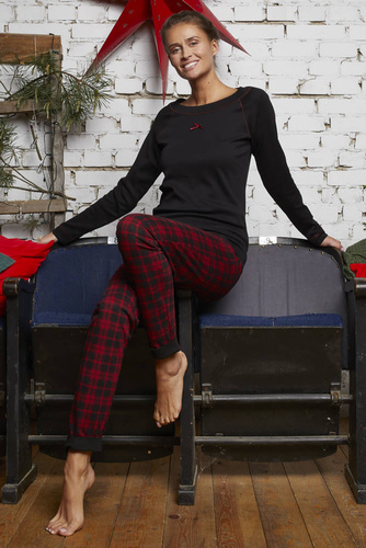 Ordesa Дамска пижама с дълъг ръкав и дълъг панталон Италианска мода - черно/принт