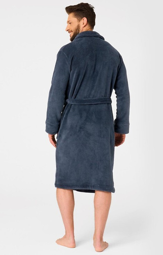 MGL 255 B25 Мъжки халат в тъмносин цвят - класически, мек, с връзване на талията