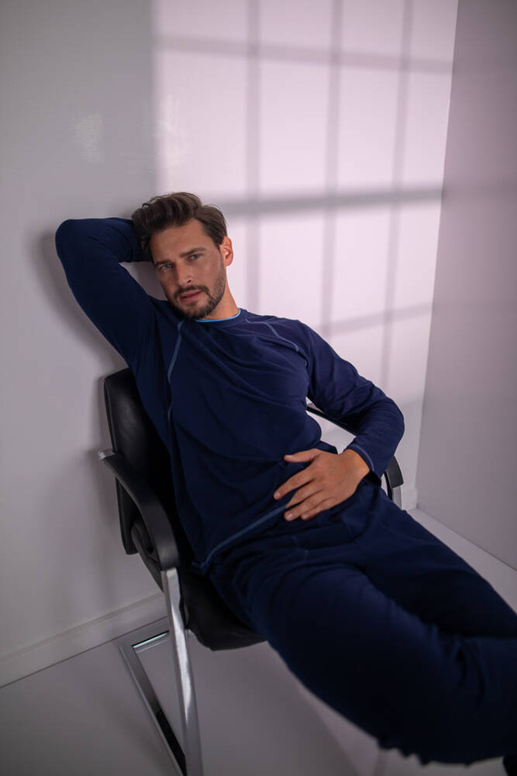 Salomon Мъжка пижама с дълъг ръкав и дълъг панталон Италианска мода - тъмносиньо/синьо