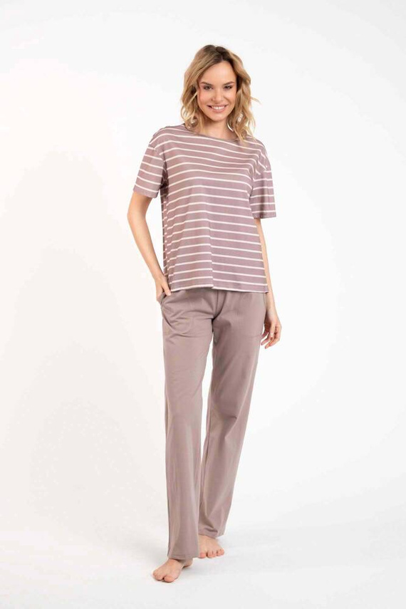 Betty Дамска пижама с къс ръкав и дълъг панталон Италианска мода - капучино/принт капучино