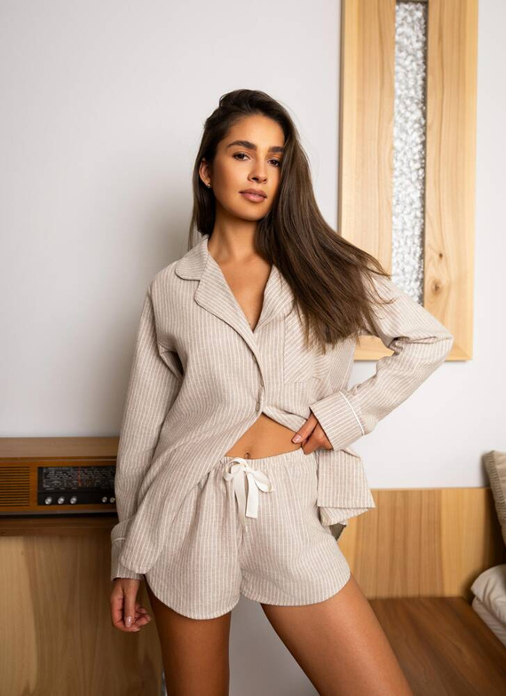 Дамска фланелена пижама Allison Sensis - бежова