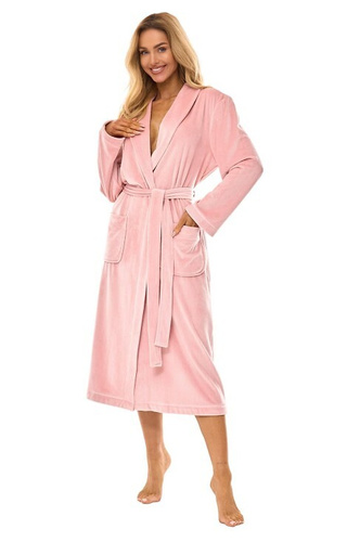 2510 Дамски халат Aura L&L, дълъг пудрово розов - мек, топъл