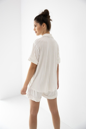 Дамска пижама Davina Sensis ecru/беж, вискоза, копчета, къс ръкав