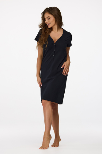 № 17 Нощница за бременни Senizo Черна – 100% памук, къс ръкав, копчета за кърмене