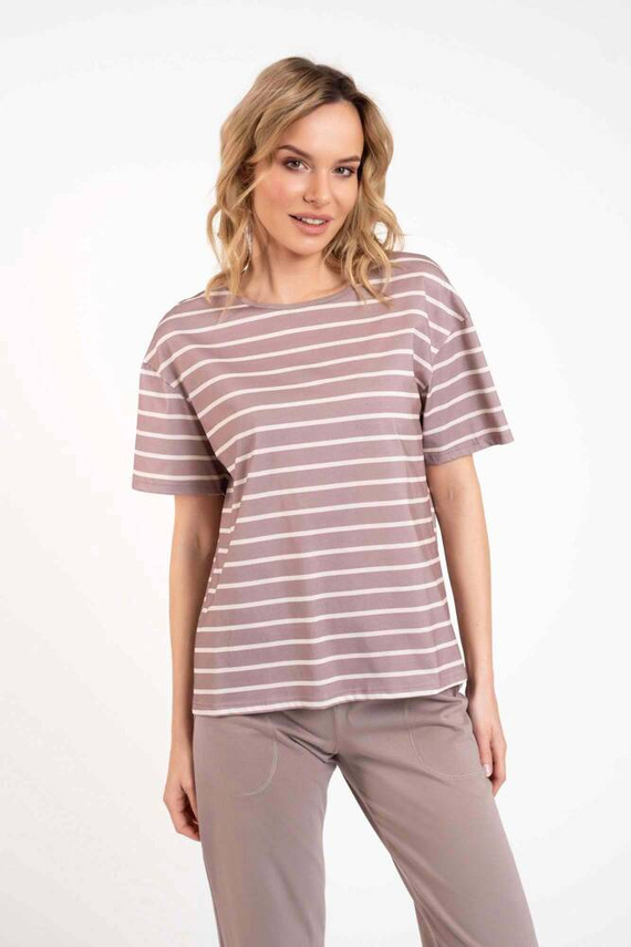 Betty Дамска пижама с къс ръкав и дълъг панталон Италианска мода - капучино/принт капучино