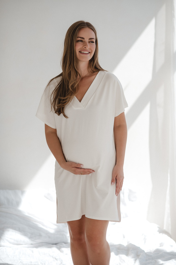 Нощница за бременни и кърмачки Moon Milk&Love – кремава вискоза, oversize | Полско качество