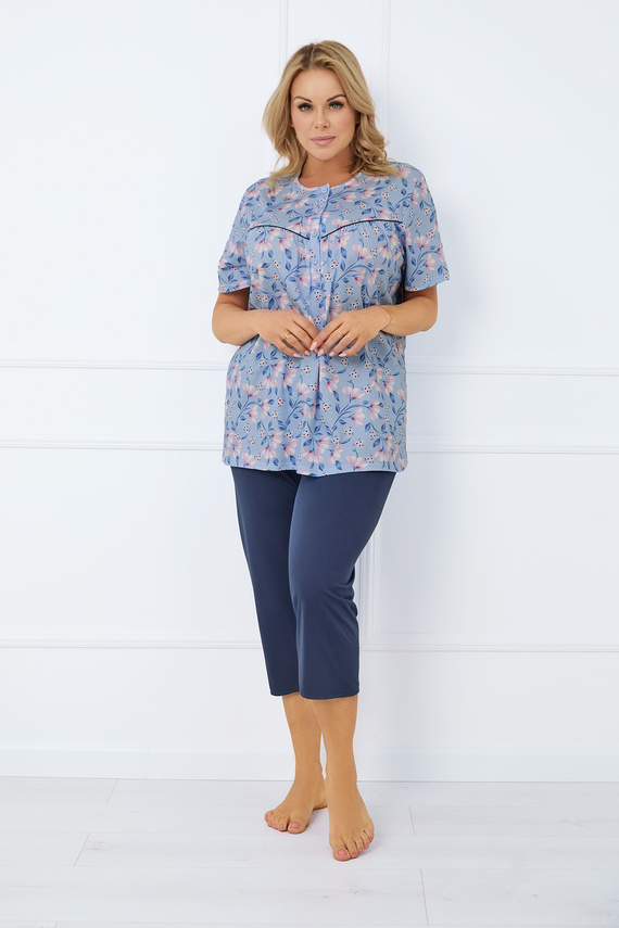 Facelia Дамска пижама с къс ръкав и 3/4 панталон Италианска мода - принт/зелено