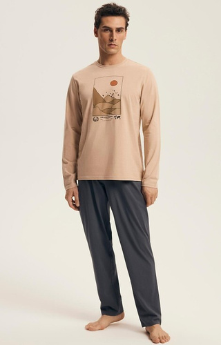 43474 Мъжки комплект пижама Luro Henderson Core – памук, горнище с щампа, дълги панталони