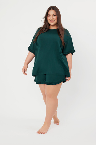 Стил Дамска пижама с къс ръкав, къси панталони Италианска мода - зелено