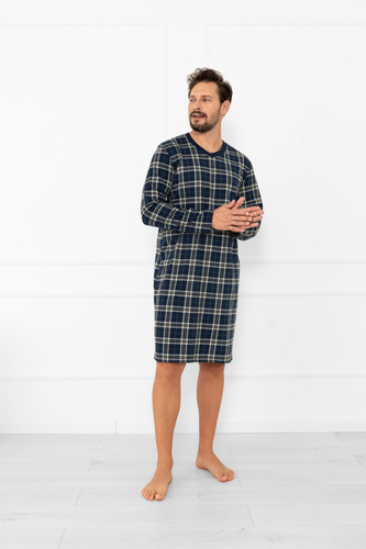 Мъжка нощница Andreas - памук, дълъг ръкав, каре Италианска мода