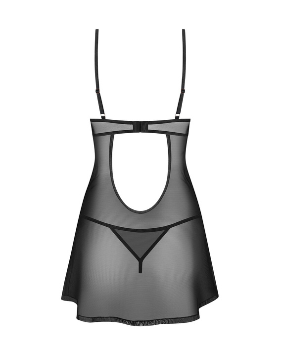 Нощница Euridia Chemise Obsessive черна - елегантна с банели и прашки. Дамска тениска Chemise Obsessive - черна.