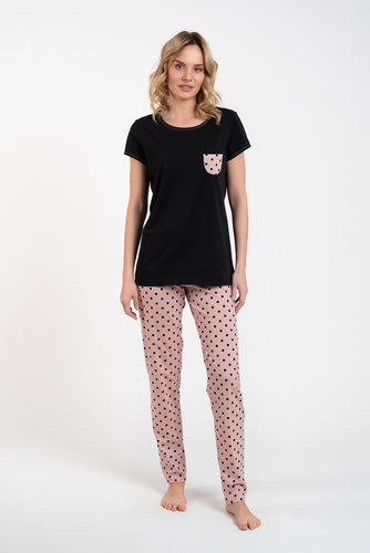 Buscato Дамска пижама с къс ръкав и дълъг панталон Италианска мода черно/принт 
