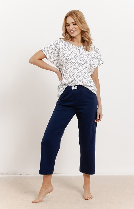 3418 Дамска пижама Demi Taro - памук, къс ръкав, панталон 3/4