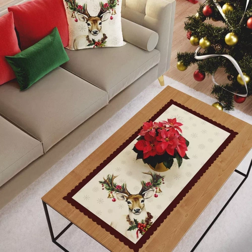 PBN288 Винтидж коледна подложка с елен Marquisette, бежова