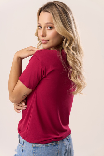 Serina Burgundy Babell блуза – вискоза, къси ръкави, V-образно деколте | стилни и удобни