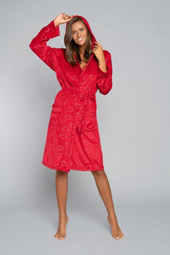 Elixir Дамски халат за баня с джобове Италианска мода - червен/принт 