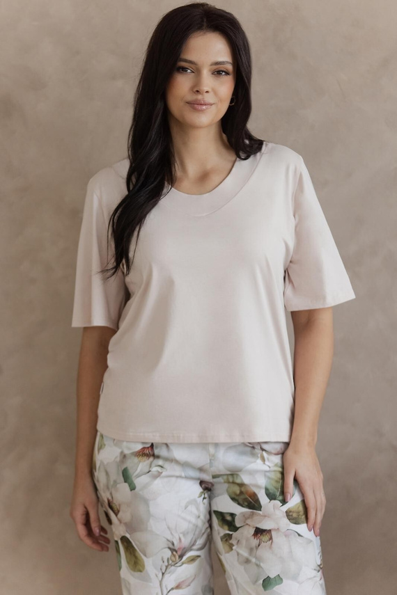 Пижама Afrodyta Taro – дамска памучна пижама с флорален принт и ръкав 7/8