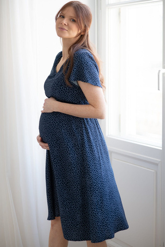 Lovely Dress Миди рокля за бременни и кърмачки, къс ръкав, Milk&Love, тъмносиня на точки