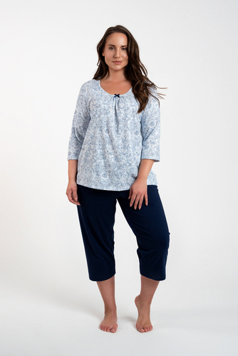 Antonia Дамска пижама 3/4 ръкав, 3/4 панталон Италианска мода - син/зелен принт