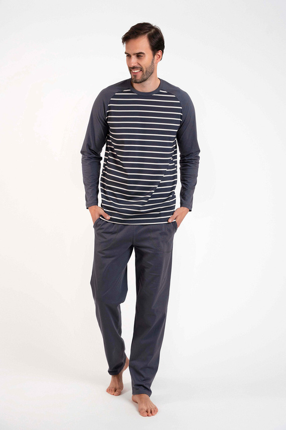 Lars Мъжка пижама с дълъг ръкав и дълъг панталон Италианска мода - графит/графит