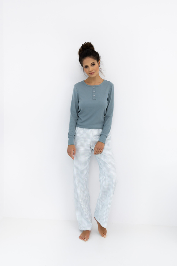 Janelle Sensis - Дамски комплект пижама с дълъг ръкав и карирани панталони