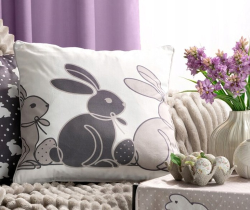 Калъфка за възглавница Пролет 4 Великден от кадифе с евро щампа, бежови пердета