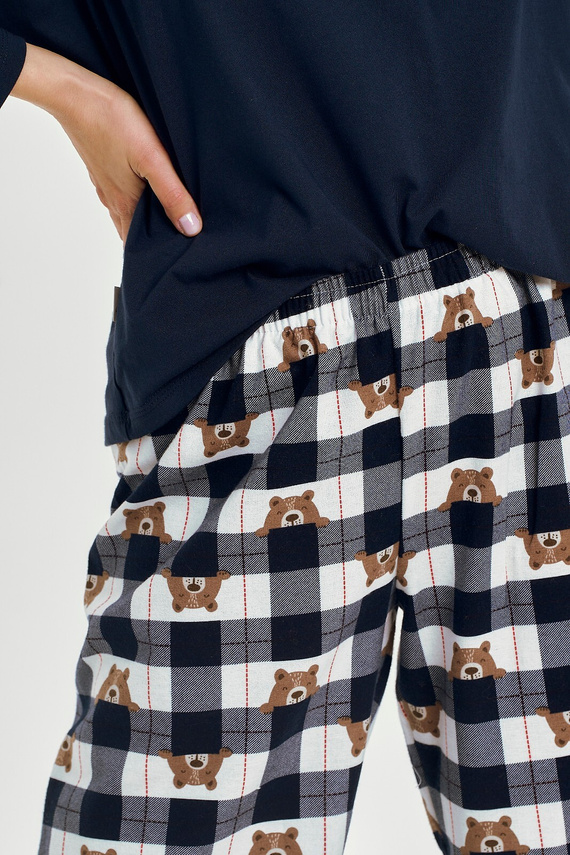 3441 Astrid piżama damska bawełniana Taro granatowy – długi rękaw, spodnie flanelowe w kratkę