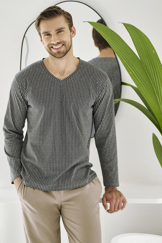 Мъжка пижама Luca 3481 – памук, графит, дълъг ръкав