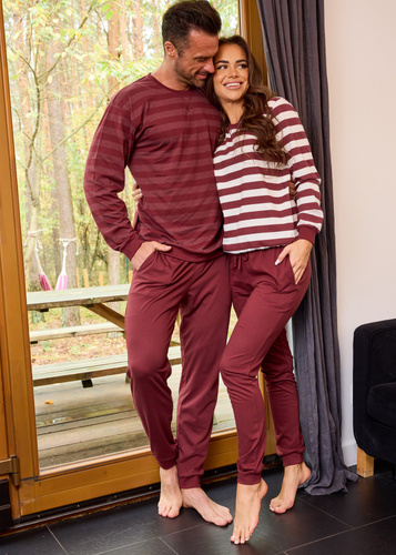 117/320 Piżama męska Cornette Loose 16 bordowa – bawełniana, długi rękaw i spodnie