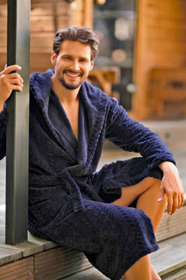 Zygmunt Мъжки халат за баня с качулка Италианска мода - тъмносин 