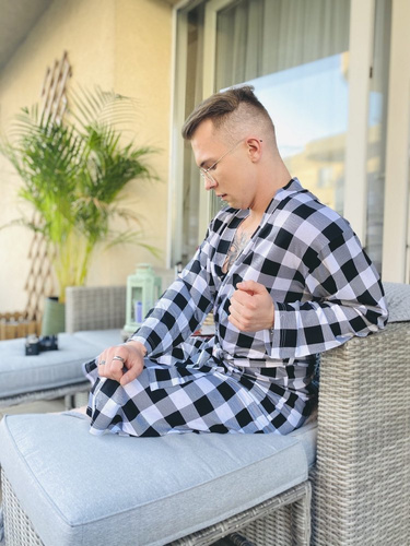 338 Керемиден мъжки/дамски халат De Lafense - черен/бял