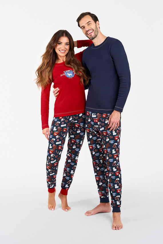 Makala Дамска пижама с дълъг ръкав и дълъг панталон Италианска мода - червено/принт 