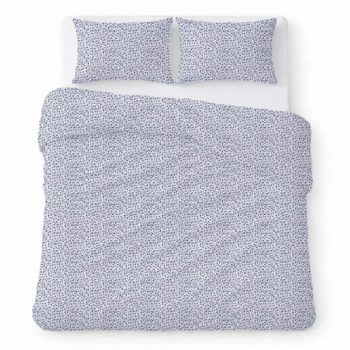 Памучно спално бельо от креп комплект дишащо без гладене white with navy blue flowers