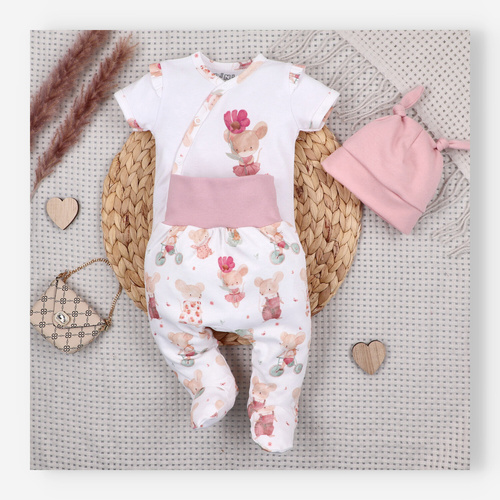 Бебешко боди Nini Little Mouse органичен памук тип прегърни ме къс ръкав