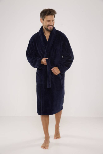 811 Мъжки плюшен халат De Lafense - тъмносин